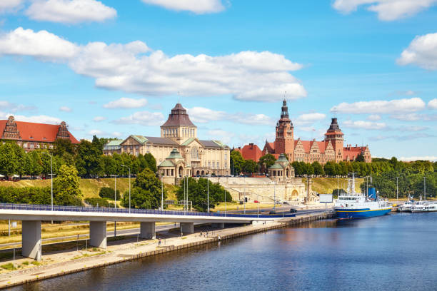 Szczecin waterfront with Chrobry Embankment, Poland.