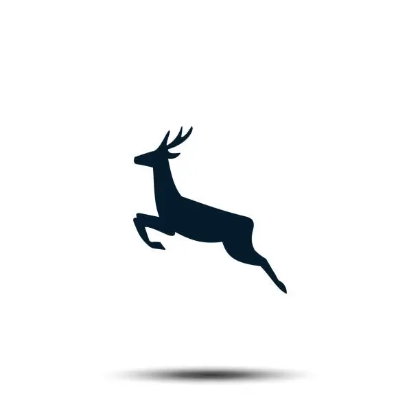 Vector illustration of Running Deer Sign Icon. Antler Vector Template Flat Design