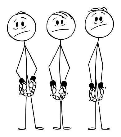 Ilustración de Ilustración De Dibujos Animados Vectoriales De Tres Hombres Frustrados O Pandillas O Criminales Arrestados O Prisioneros O Esclavos En Cadenas Con Grilletes O Esposas En Las Manos y más Vectores Ilustración de Ilustración De Dibujos Animados Vectoriales De Tres Hombres Frustrados O Pandillas O Criminales Arrestados O Prisioneros O Esclavos En Cadenas Con Grilletes O Esposas En Las Manos y más Vectores