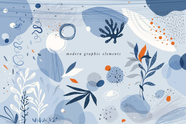 Modern Graphic Elements_02 Create your own design with these graphic items. Trendy geometric forms, textures, strokes, abstract and floral decor elements. doodle stock illustrations