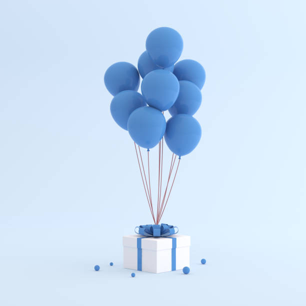 istock Mock up of gift box and balloons in minimal style. 3D rendering. 1256074057