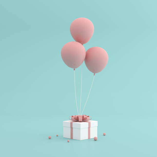 istock Mock up of gift box and balloons in minimal style. 3D rendering. 1256074112
