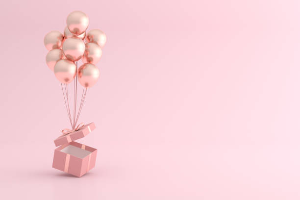 istock Mock up of gift box and balloons in minimal style. 3D rendering. 1256074115