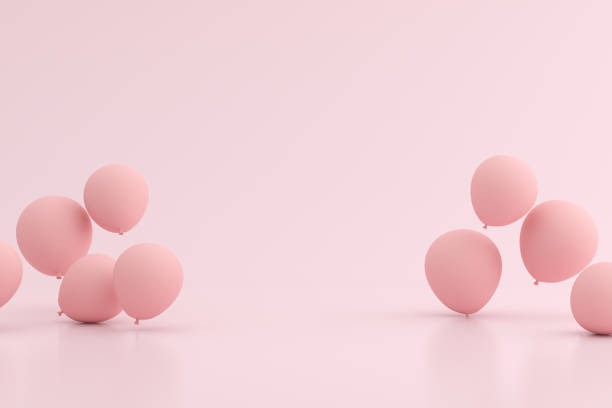 istock Mock up of balloons floating on pink background. 3d rendering. 1256074169