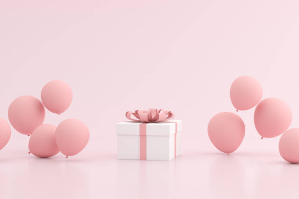 istock Mock up of gift box and balloons in minimal style. 3D rendering. 1256074176