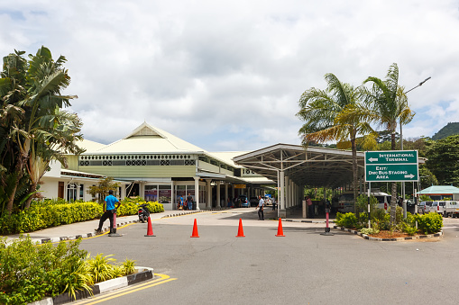 Mahe, Seychelles – February 9, 2020: Terminal of Mahe airport (SEZ) in the Seychelles.