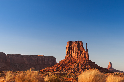 Mitten Buttes and Merrick Butte of Monument Valley. Located on the border of Arizona and Utah, this is the iconic travel destination along Route 66.