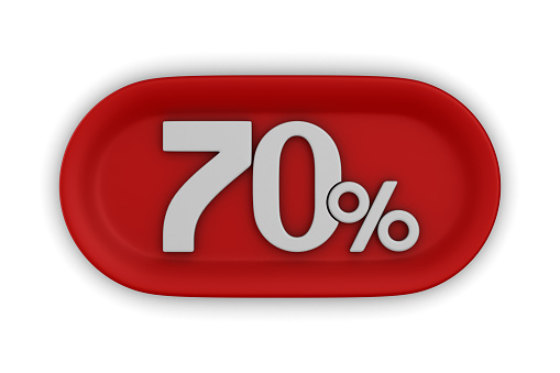 Button with seventy percent on white background. Isolated 3D illustration
