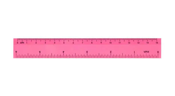 Photo of Pink plastic ruler isolated on white background