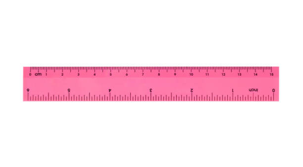 pink plastic ruler isolated on white background - inch centimeter length shape imagens e fotografias de stock