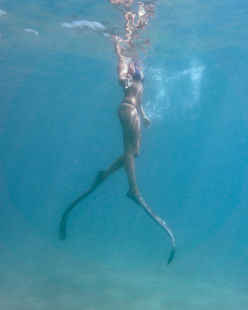 istock Young woman snorkeling in the sea. 1256078286