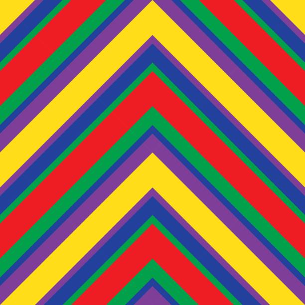 ilustrações de stock, clip art, desenhos animados e ícones de rainbow chevron diagonal stripes seamless pattern background - gay pride spectrum backgrounds textile