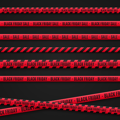 istock Red ribbons for sale black friday. Graphic elements. Vector illustration eps 10. 1256080508