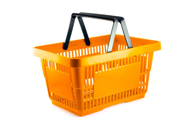 istock Empty orange basket for shop isolated on white. 1256086085
