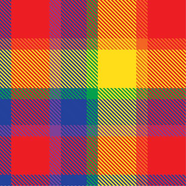 ilustrações de stock, clip art, desenhos animados e ícones de rainbow plaid tartan checkered seamless pattern - gay pride spectrum backgrounds textile