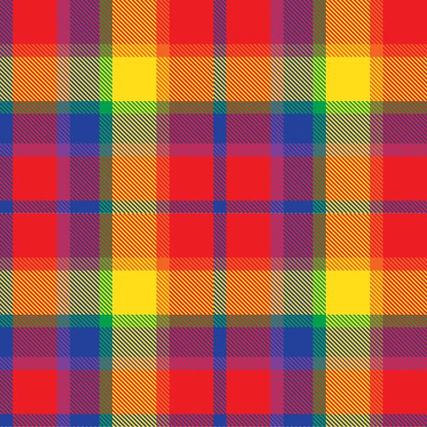 ilustrações de stock, clip art, desenhos animados e ícones de rainbow plaid tartan checkered seamless pattern - gay pride spectrum backgrounds textile