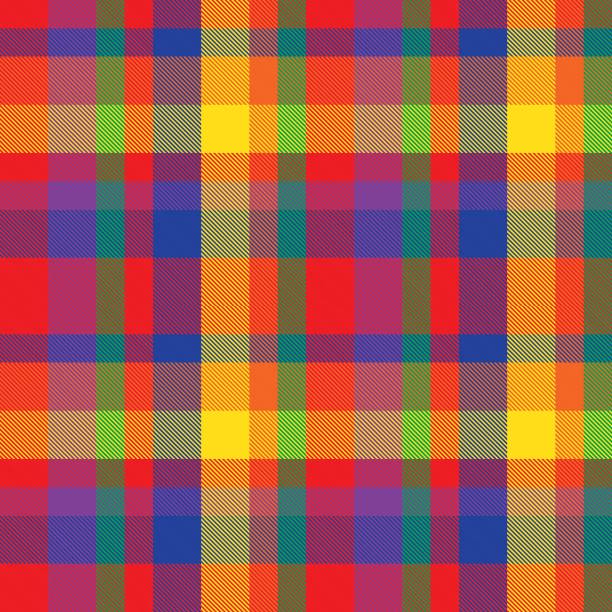 ilustrações de stock, clip art, desenhos animados e ícones de rainbow plaid tartan checkered seamless pattern - gay pride spectrum backgrounds textile