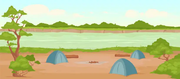 Vector illustration of Campground flat color vector illustration