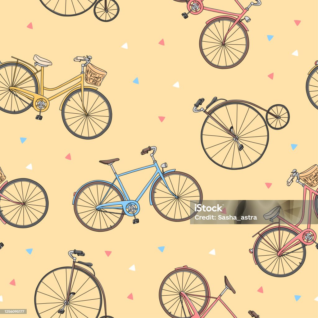 Graph Pattern Bike Simple Seamless Pattern With Different Bikes Handdrawn Stock Illustration ...