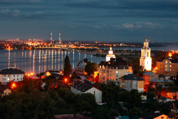 istock Night summer Voronezh skyline. Aerial view from the roof 1256099036