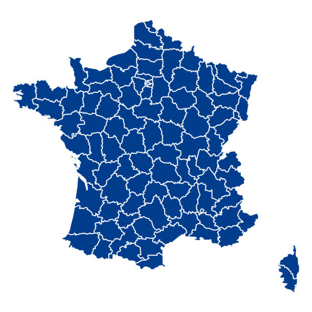 Blank map France. Departments of France map. High detailed blue vector map of France on white background for your web site design, logo, app, UI. Stock vector. EPS10. Blank map France. Departments of France map. High detailed blue vector map of France on white background for your web site design, logo, app, UI. Stock vector. EPS10. france stock illustrations