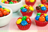 Traditional Brazilian chocolate candy called brigadeiro in m&ms gourmet version