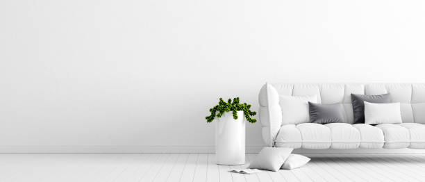 istock white concrete wall with white modern furniture, minimal interior design, 3d render 1256100619