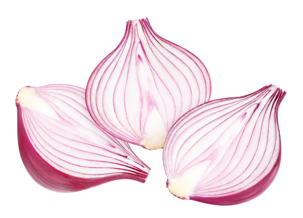istock Delicious red onions close-up on white 1256100646