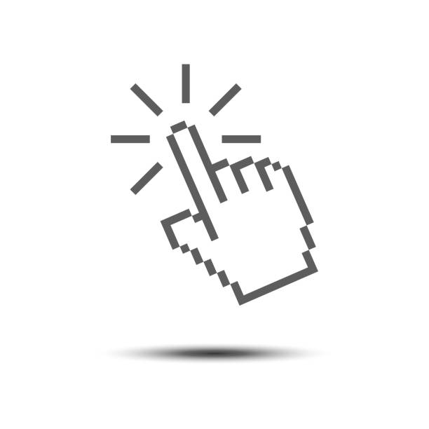 ilustraciones, imágenes clip art, dibujos animados e iconos de stock de plantilla de icono de puntero del cursor. haga clic en diseño de ilustración de píxeles de dedo. - pixelated cursor computer mouse backgrounds