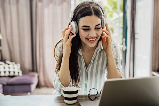 istock Female student listening online classes 1256108839