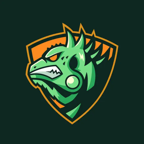 Vector illustration of Iguana mascot on the shield sport logo design