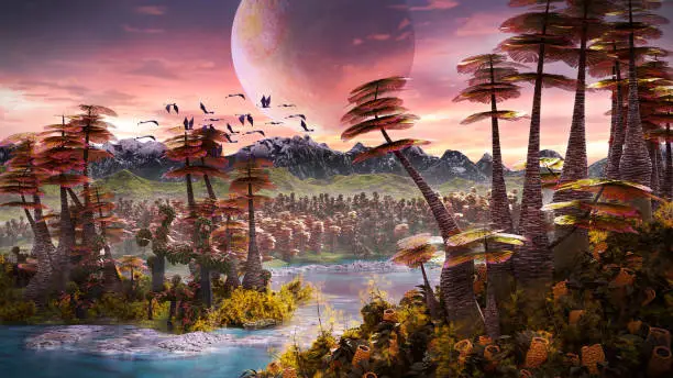 strange and beautiful extraterrestrial planet scene