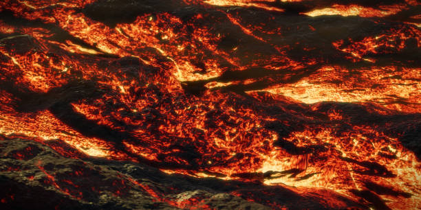 istock lava stream, fiery magma flow, molten rock landscape 1256110984