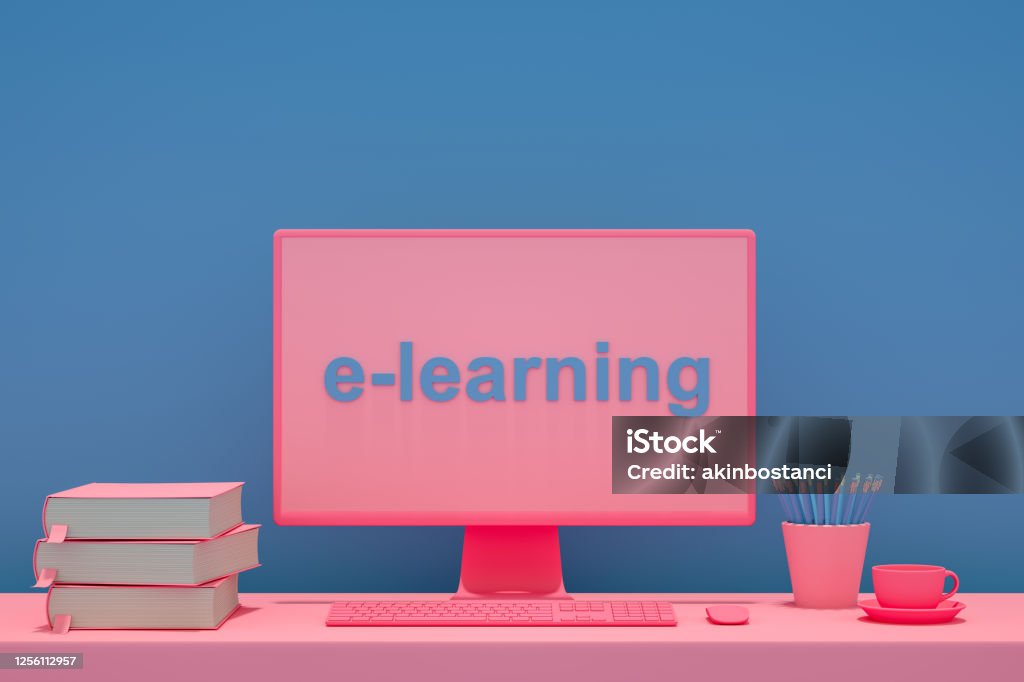 Elearning Computer Screen Elearning Concept Computer Screen With Elearning Text On Desk Stock ...