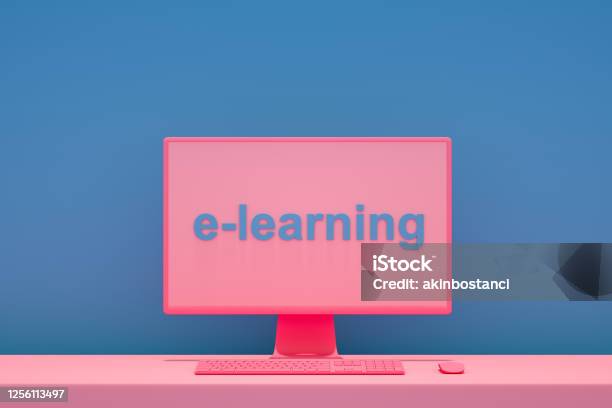 Elearning Concept Computer Screen With Elearning Text On Desk Stock ...