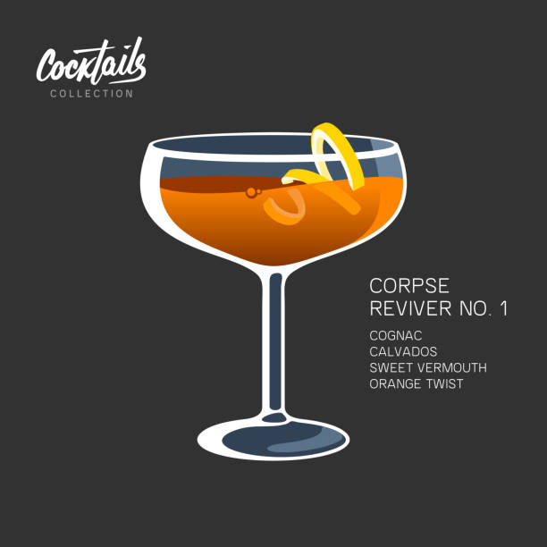 ilustraciones, imágenes clip art, dibujos animados e iconos de stock de cocktail corpse reviver 1 ilustración vectorial de giro naranja - twist baile