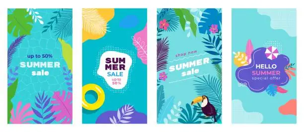 Vector illustration of Summer Sale Social Media Stories background Banners Templates set