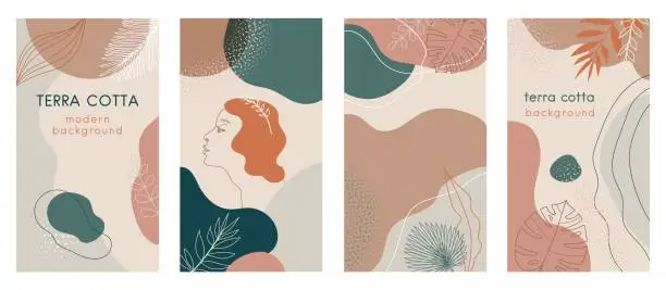 Vector illustration of Terra cotta color Social media stories set of abstract modern backgrounds