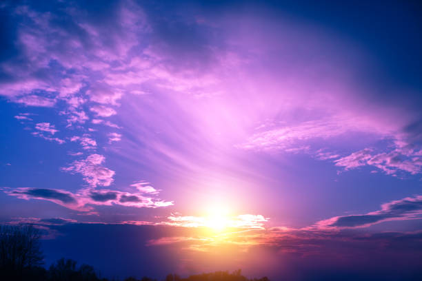 Colorful cloudy sky at sunset. Gradient color. Sky texture. Abstract nature background