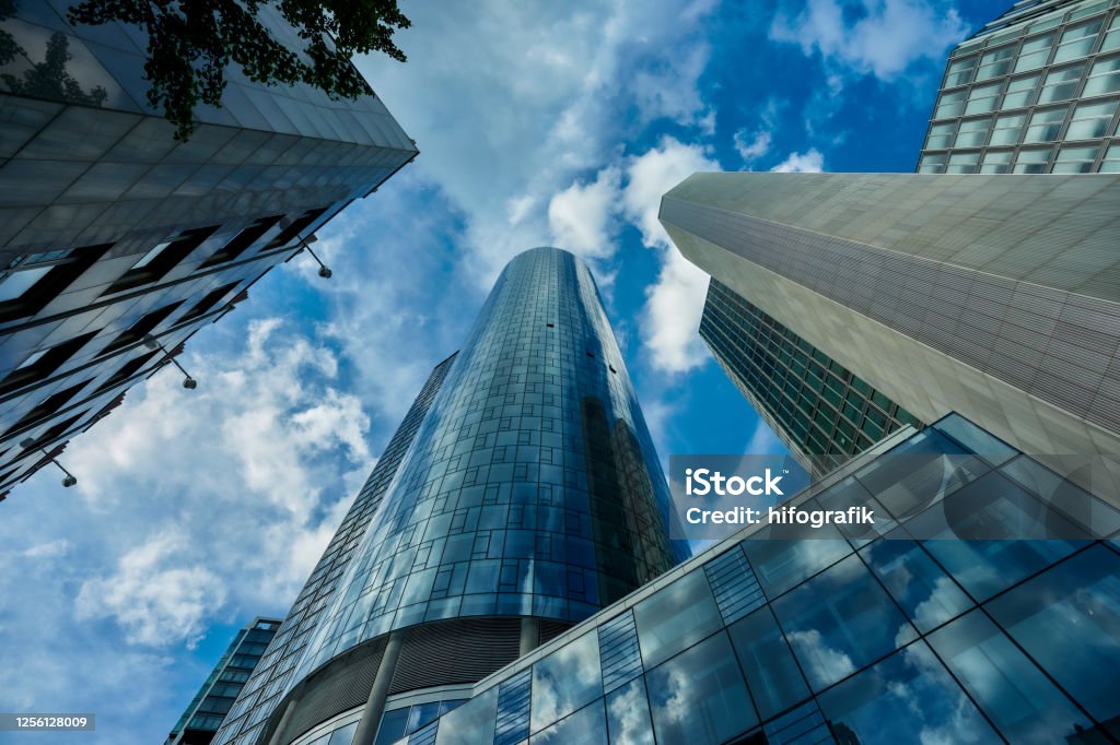 Travel Banking district and Maintower, Frankfurt am Main, Hesse, Germany Architecture Stock Photo