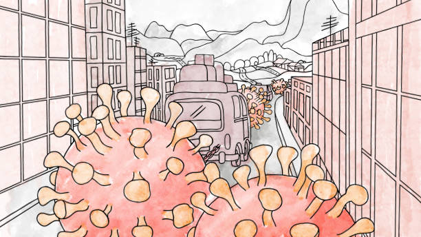 거대한 코로나 바이러스는 휴일에 여행을 방지 - van der poel stock illustrations