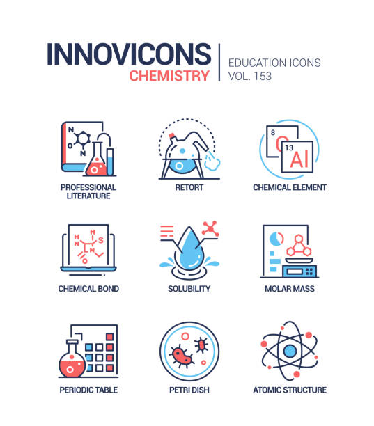 ilustrações de stock, clip art, desenhos animados e ícones de chemistry - modern line design style icons set - periodic table chemistry science molecule