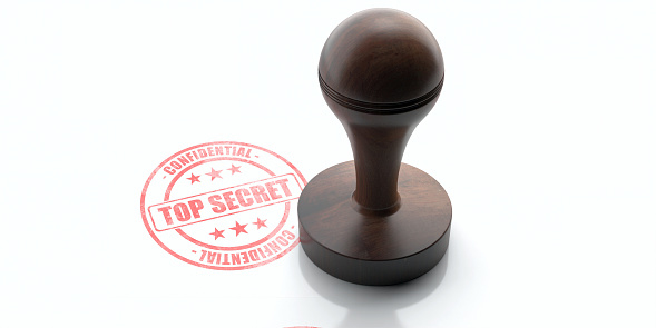 TOP SECRET, confidential stamp. Stamp with text top secret, confidential isolated on white background. Classified document message with red ink, privacy concept . 3d illustration