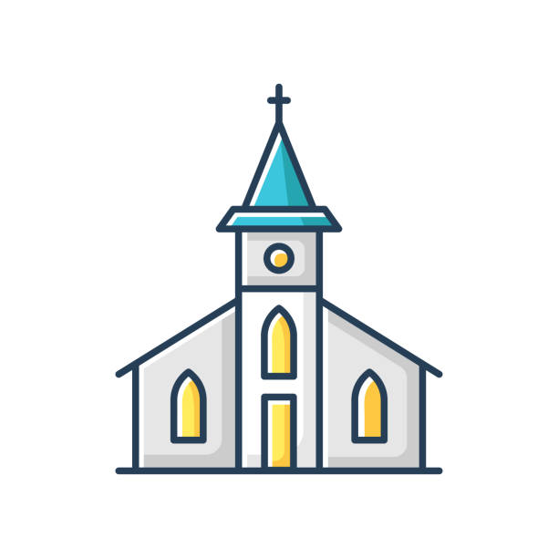 ilustrações, clipart, desenhos animados e ícones de ícone de cor rgb da igreja católica - igreja