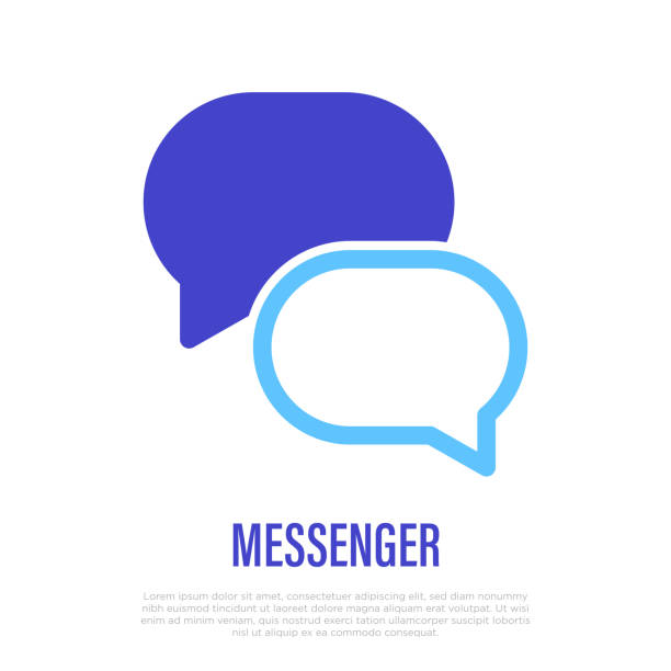 Messenger: two speech bubbles. Sign of conversation, discussion, chat. Thin line icon for mobile app. Vector illustration. vector art illustration