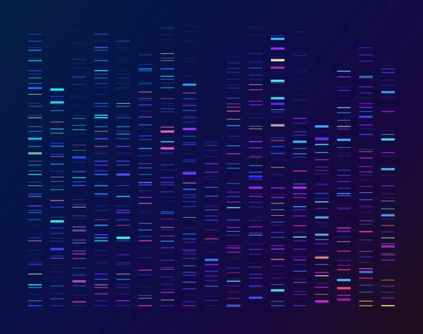 dna-sequenzierung sequencing data processing genetische genomanalyse - magnification stock-grafiken, -clipart, -cartoons und -symbole