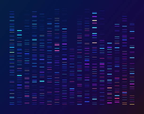 DNA Sequencing Data Processing Genetic Genomic Analysis DNA sequencing gel run science and data genomic genetic analysis background abstract pattern. magnification illustrations stock illustrations