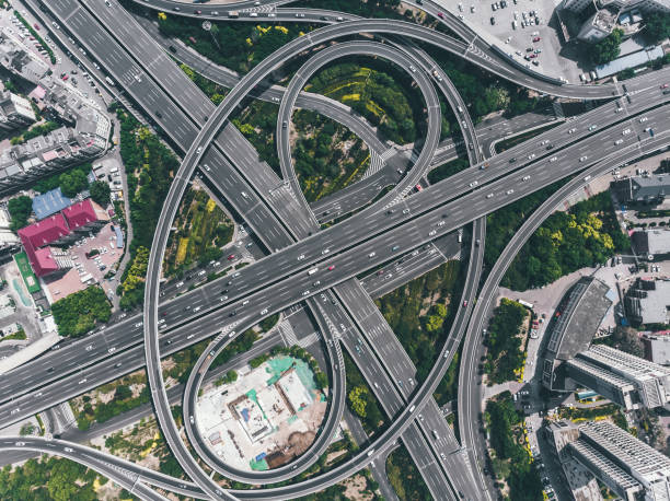 istock Drone View, Top View of Road Intersection 1256138427