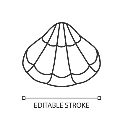 Closed clam pixel perfect linear icon. Exotic sealife thin line customizable illustration. Contour symbol. Oyster cockleshell, scallop shell vector isolated outline drawing. Editable stroke