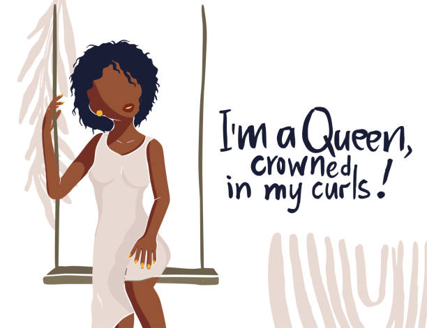 illustrations, cliparts, dessins animés et icônes de belle carte vectorielle afro-américaine de jeune femme. - black crowned